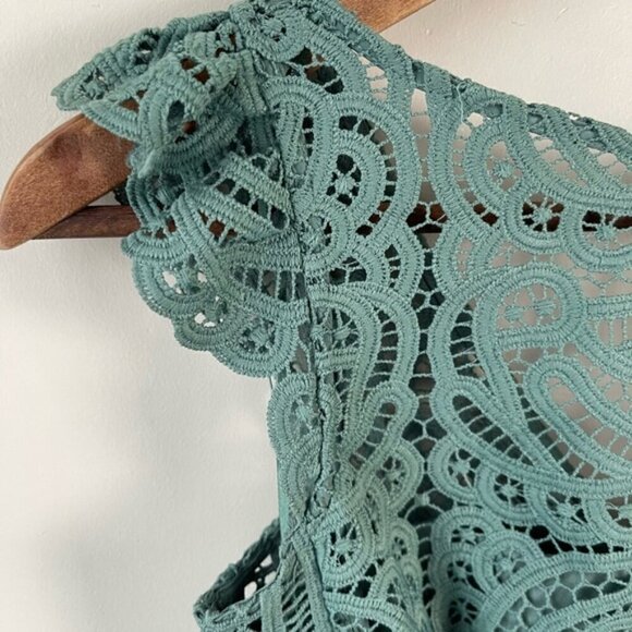 Reiss Herrera Cap Sleeve Lace Dress green fit and flare knee length ruffle 0 - Picture 8 of 16